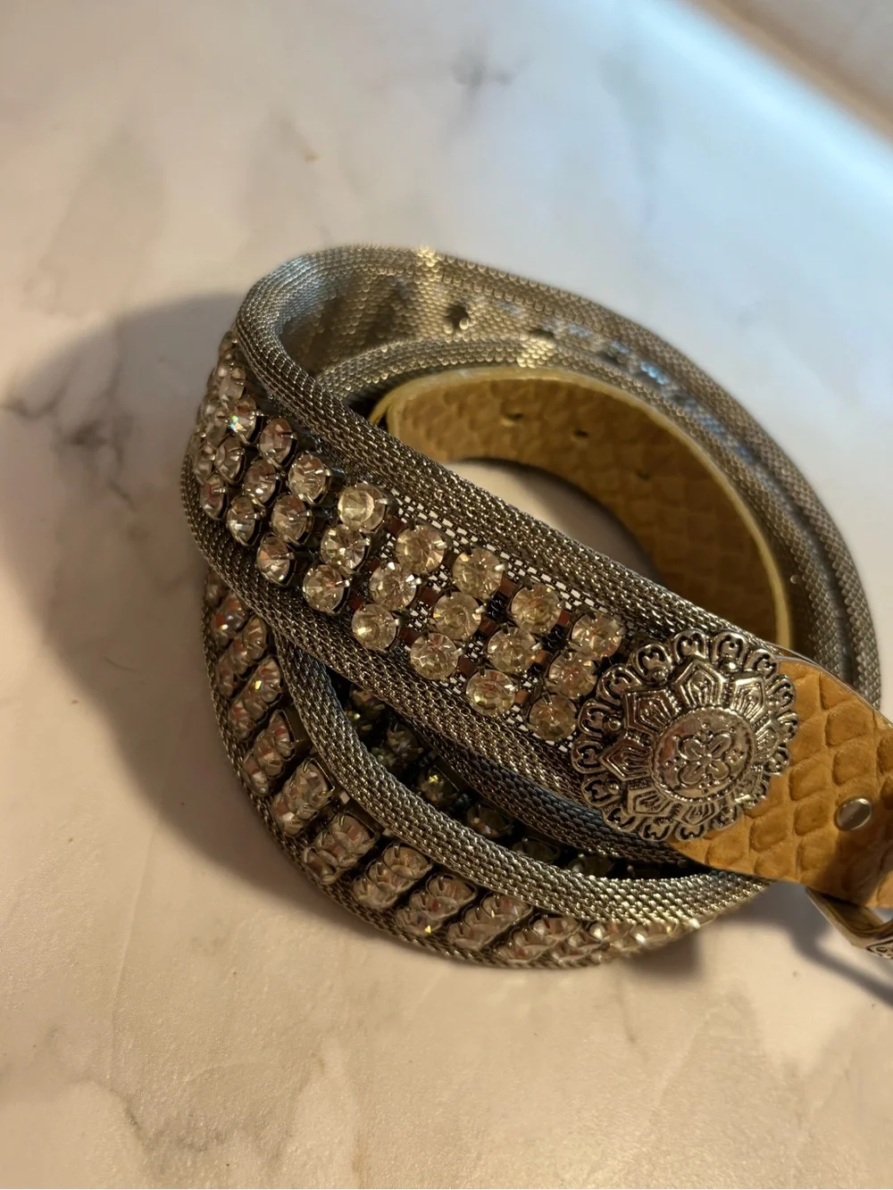 Nanni Rhinestone Western Snakeskin Belt with Decorative Buckle